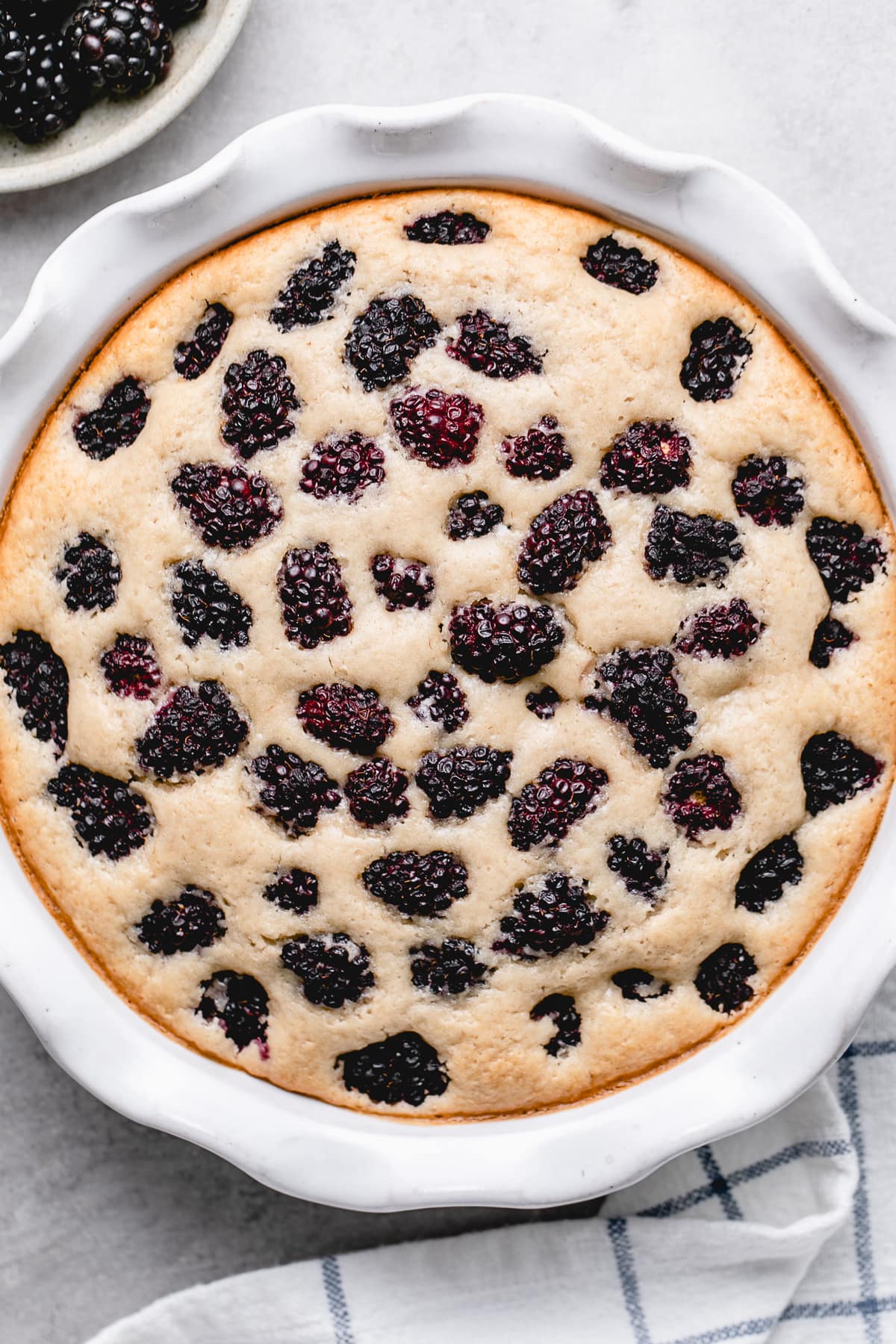 top down view of freshly made southern blackberry cobbler.