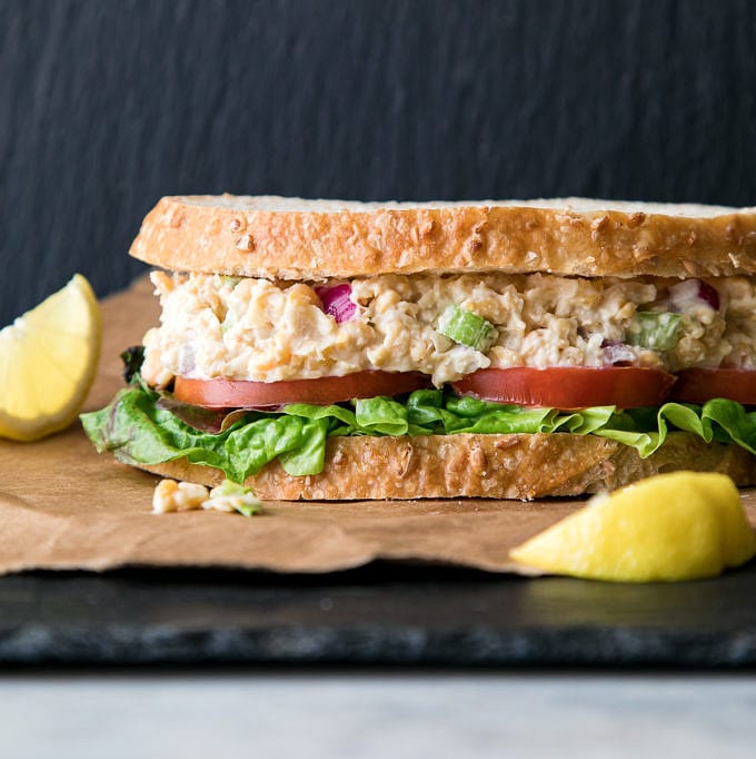 head on view of vegan chickpea tuna salad.