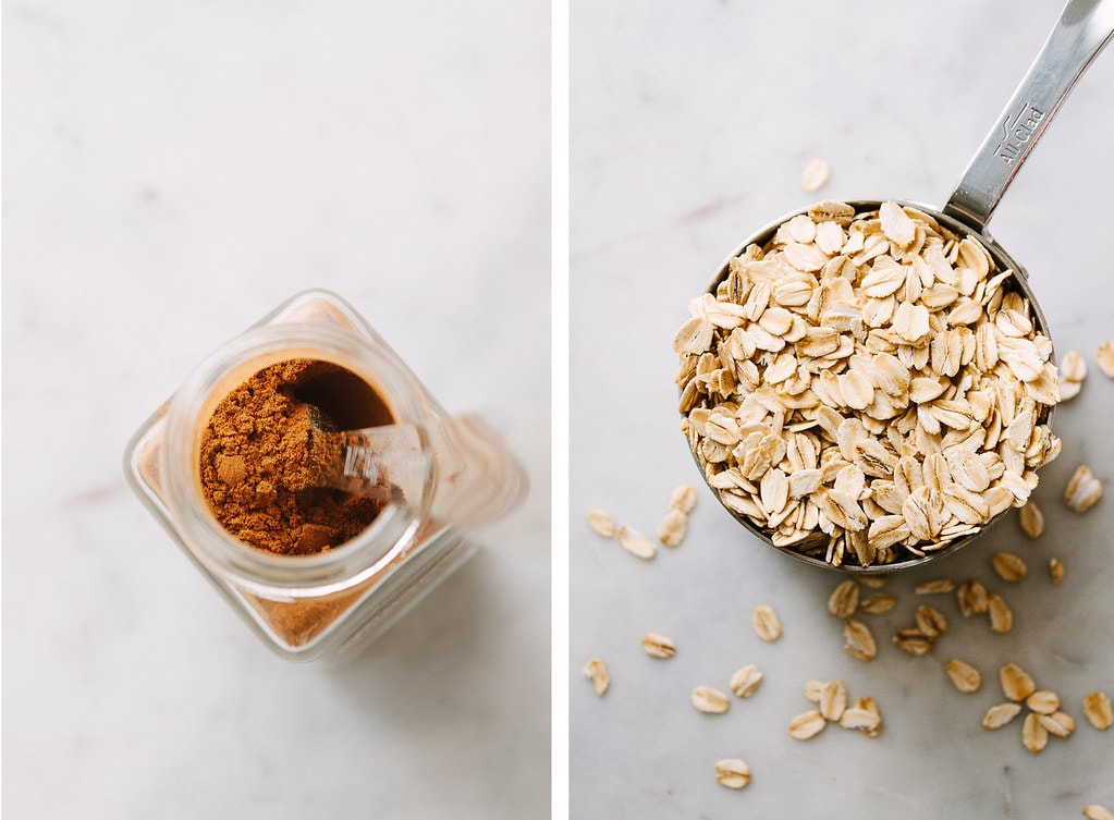 side by side photos of cinnamon and oatmeal.