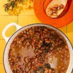 Brothy Pinto Beans in pot.