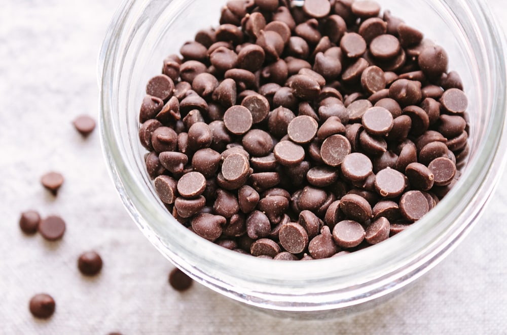 top down view of mini vegan chocolate chips.