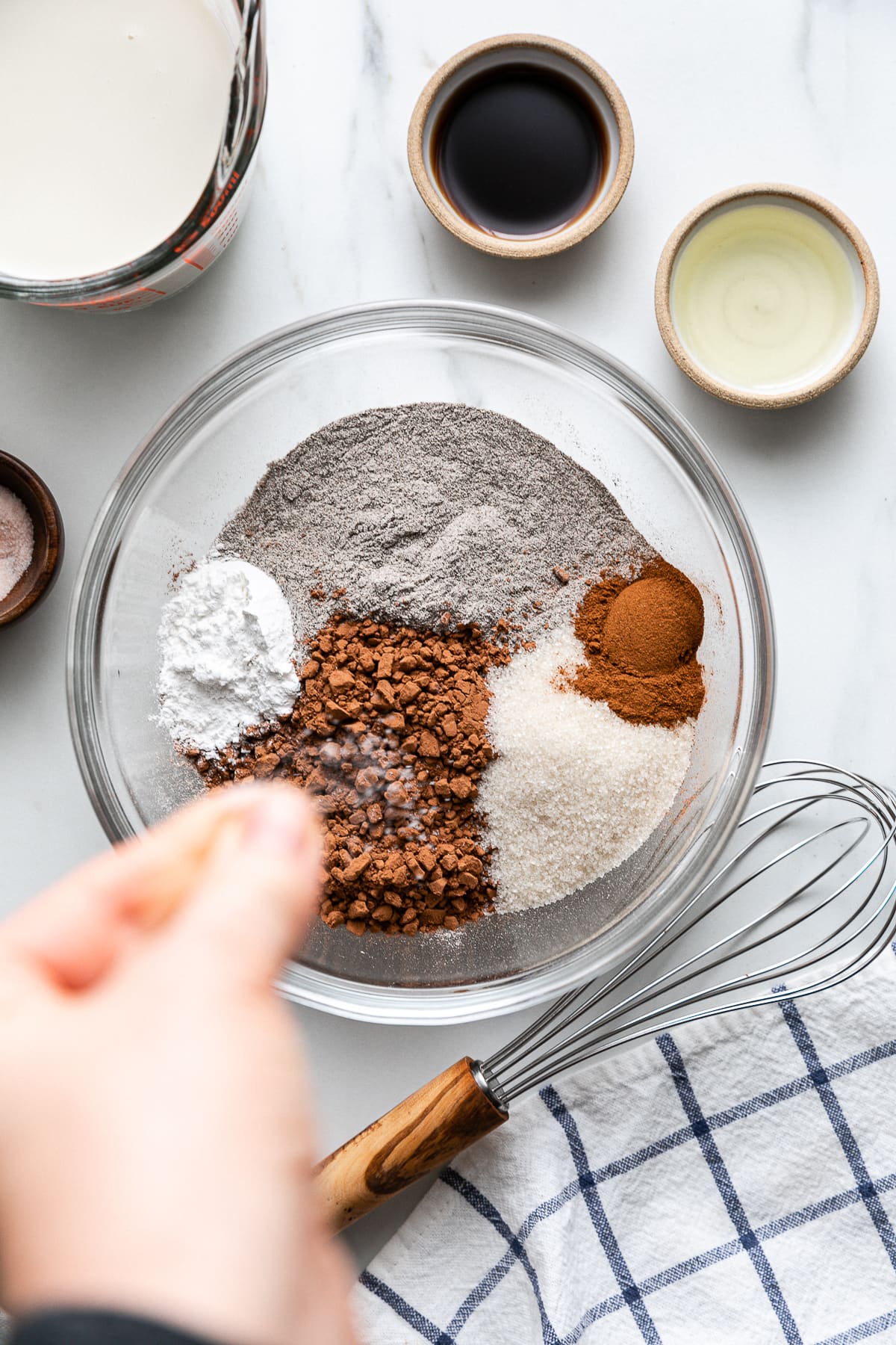 top down view showing the process of making vegan buckwheat waffles.