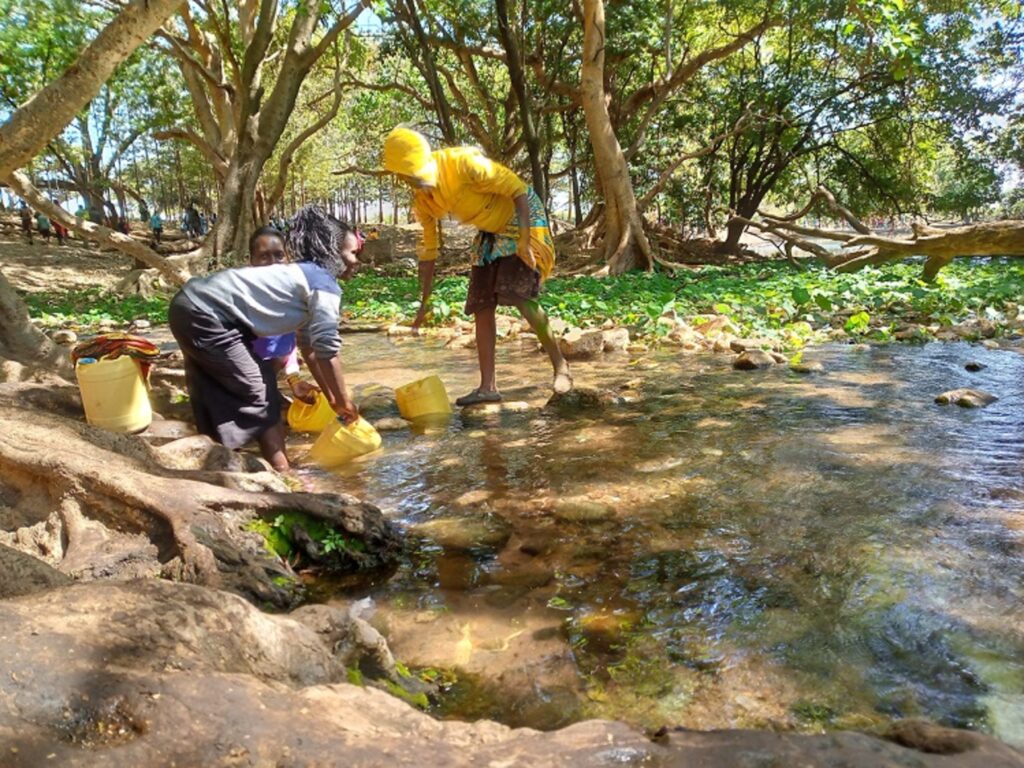 women fetching water at spring